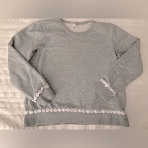 Women’s JCrew J. Crew Small Gray Sweater White Scallop Detail Cotton Gently Used